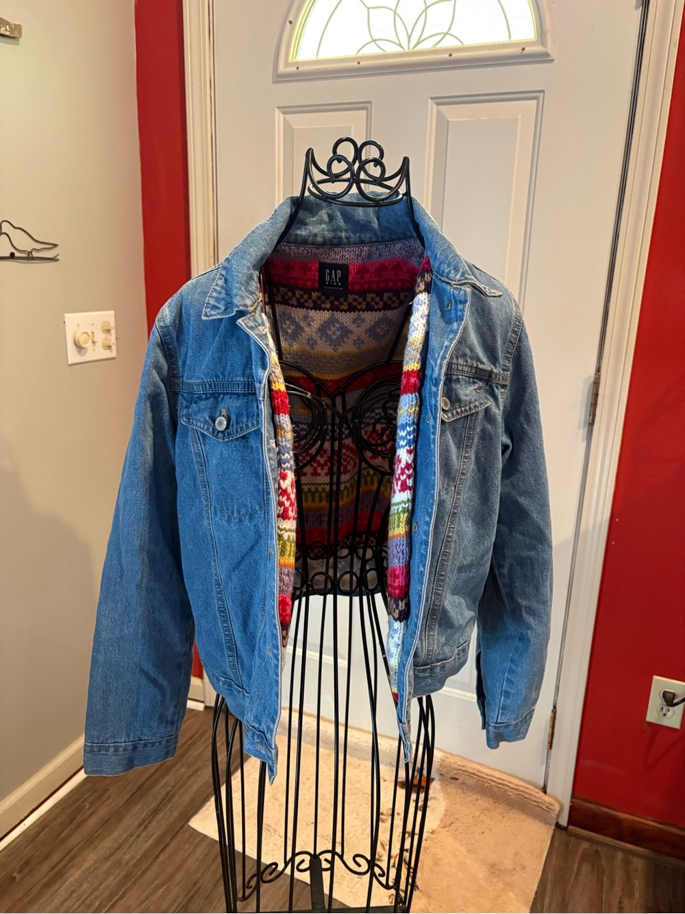 GAP Kids Blue Denim Jacket with Multicolor Knit Liner